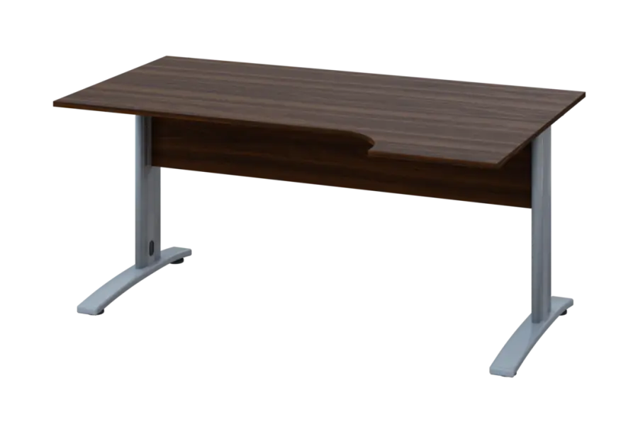 ERK 18 - 164 stůl kancelářský, rohový, pravý, kovová podnož stříbrná, deska 18 mm, široký 1600 mm, ořech královský